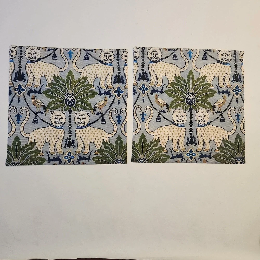 Set of 2 Happy Jaguar Palm Tree Jungle Print Throw Pillow Covers 17x17